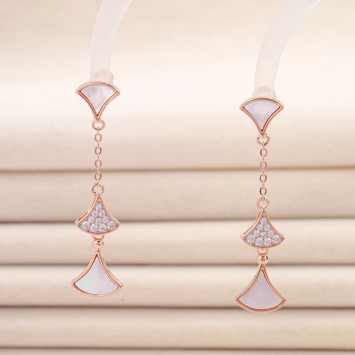 Bilincolor Fan Shaped Zircon Tassel Earrings for Women