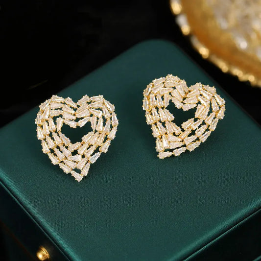 Bilincolor Korean Ftyle Square Zircon Heart-shaped Earrings for Party or Wedding