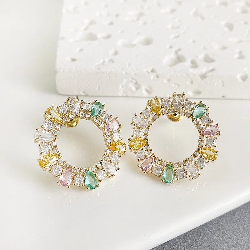 Bilincolor Light Luxury Colored Zircon Ring Earrings for Women