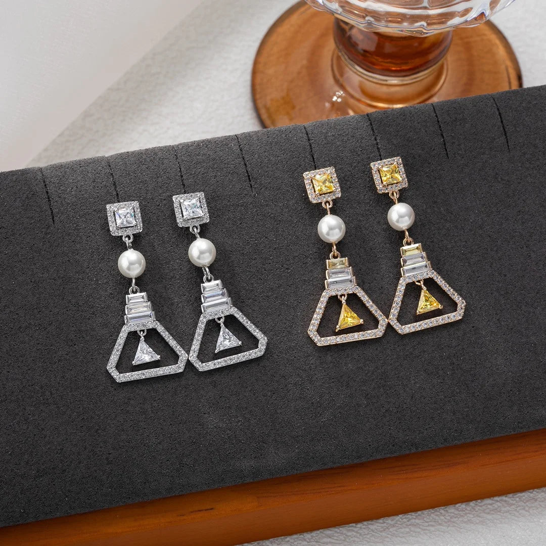 Bilincolor  Exquisite Triangular Colored Zircon Pearl Earrings for Women