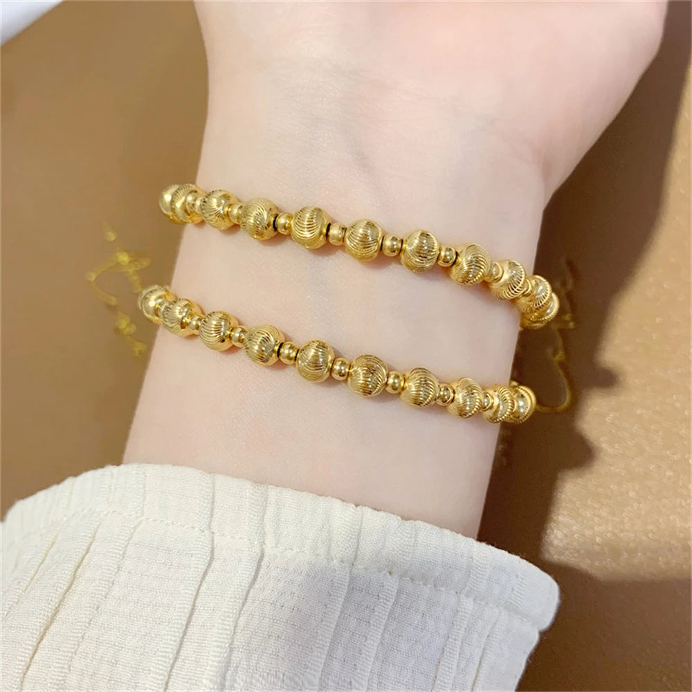 Gold Color Cat Eye Beaded Chain Bracelets for Women Elegant Jewelry Accessories Party Gifts Wholesale