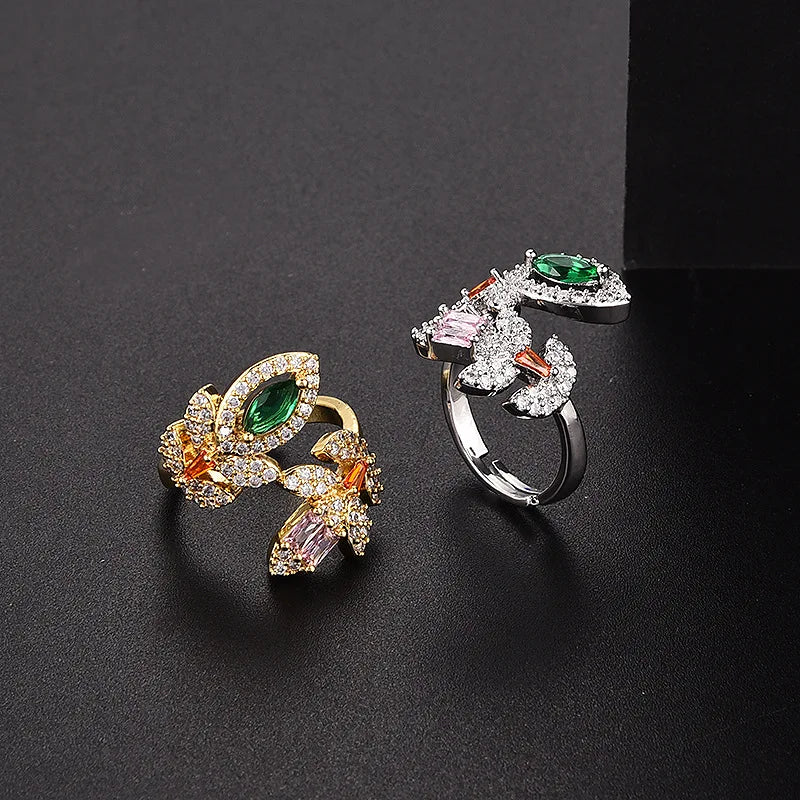 Bilincolor Micro Set Zircon Butterfly Geometric Opening Women's Ring  for Women