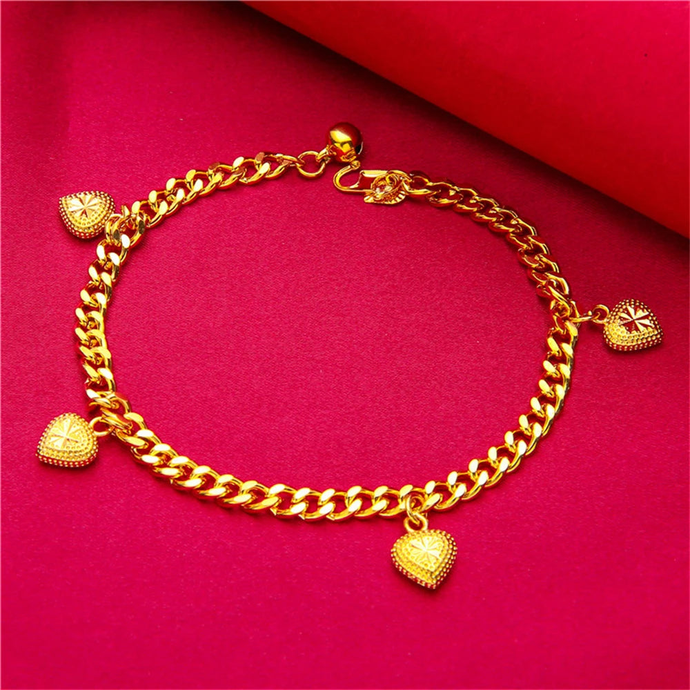 Yellow Gold Color Charm Bracelets For Women Multi Hearts Keys Stars Chain Bracelet Wristband Pulsera Femme Trendy Jewelry Gifts