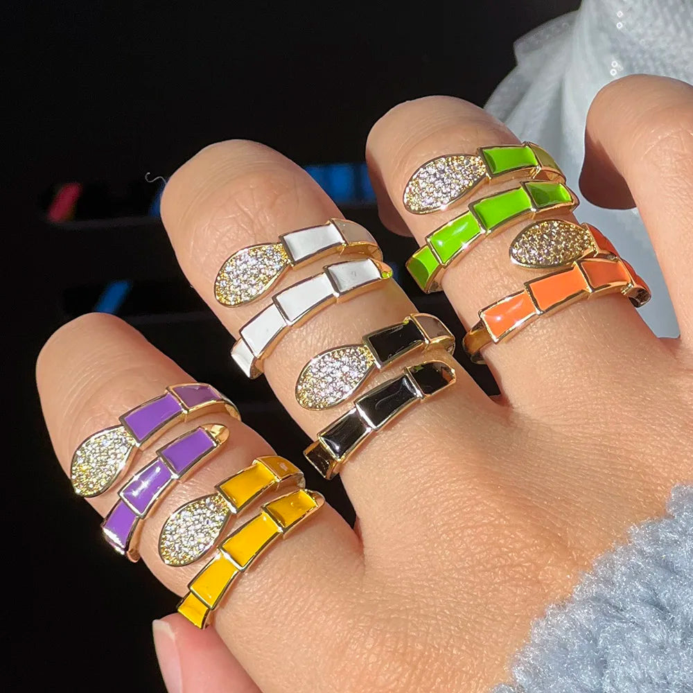 Aesthetic Enamel Rings For Women Adjustable Drip Oil Colorful Snake Ring 2023 Trend Animal Jewerly Wedding Gift Bijoux Femme