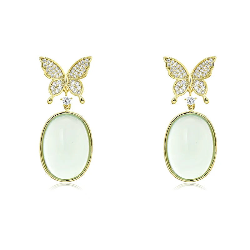 Bilincolor Light Luxury Zircon Butterfly Jade Like Earrings for Wedding or Party