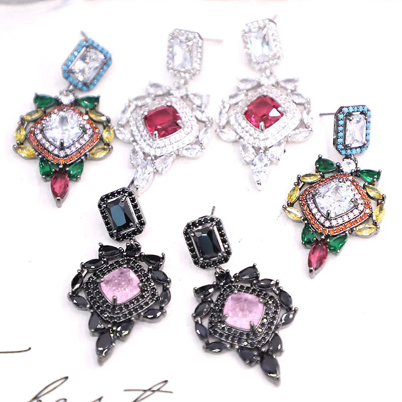 Bilincolor Micro Inlaid Zircon Retro Square Earrings For Women