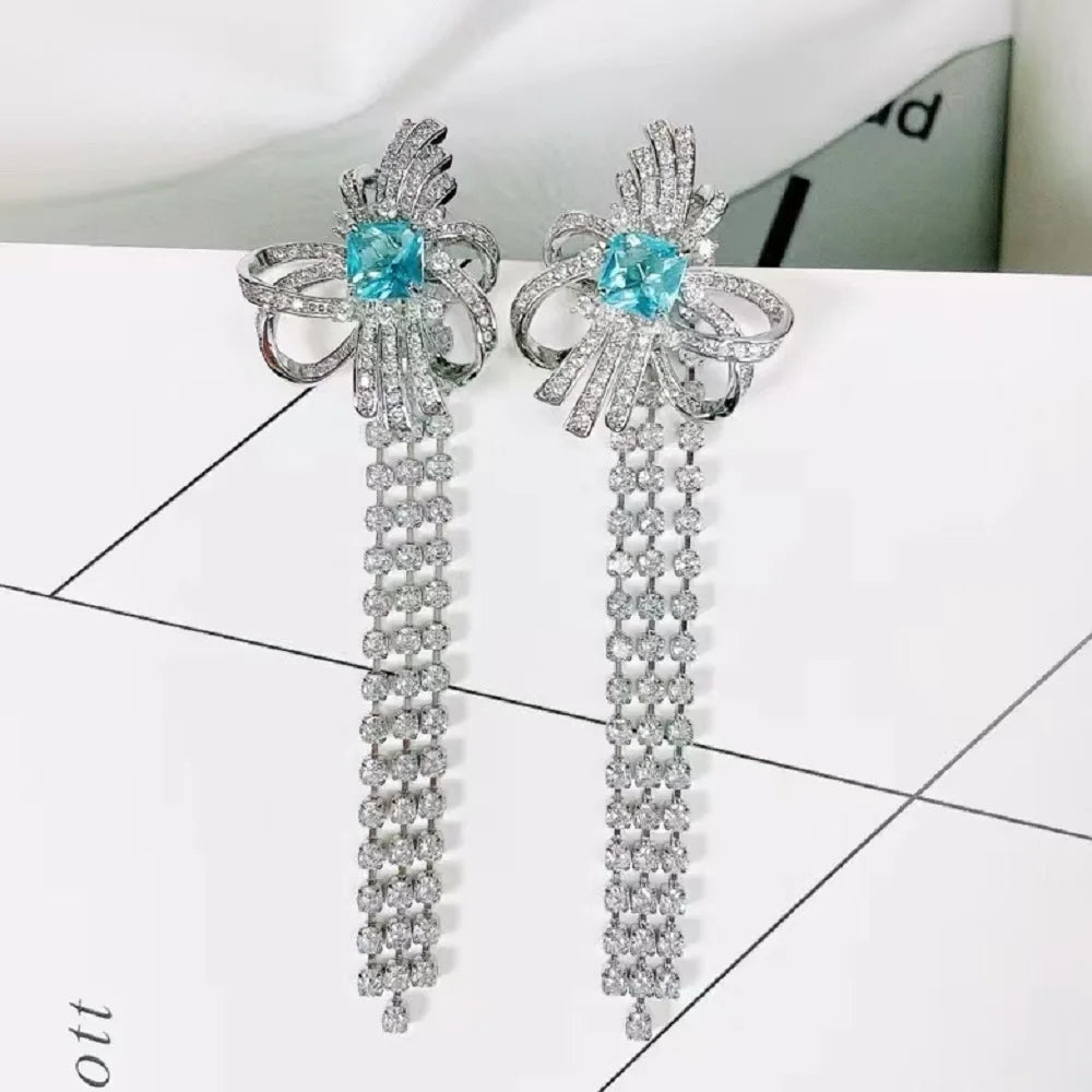 Bilincolor Light luxury Micro-inlaid Zircon Three-dimensional Butterfly Tassel Detachable Earrings for Women