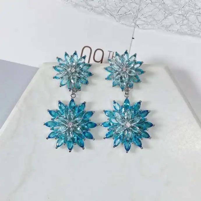 Bilincolor  Light Luxury Heavy Industry Gradient Color Horse Eye Zircon Daisy Earrings  for Women