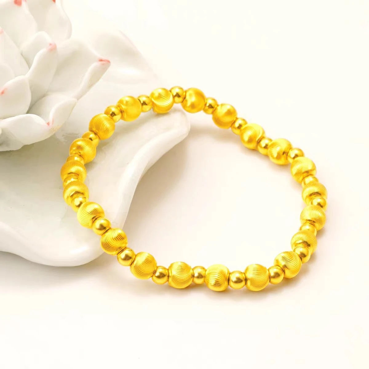 Dubai Gold Color 6mm Cat Eye Beaded Chain Bracelets for Women Wristband Adjustable Luxury Waterproof Jewelry Party Gif