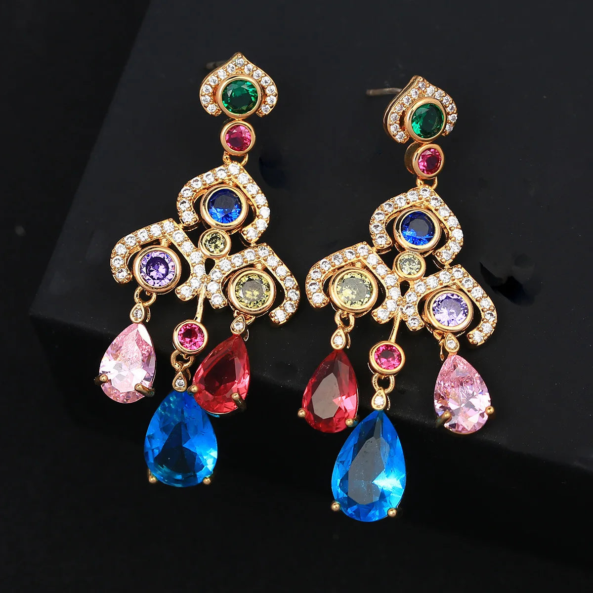 Zircon Umbrella Colorful Water Drop Fringe Earrings For Women or Girls  Chrismas' Gift