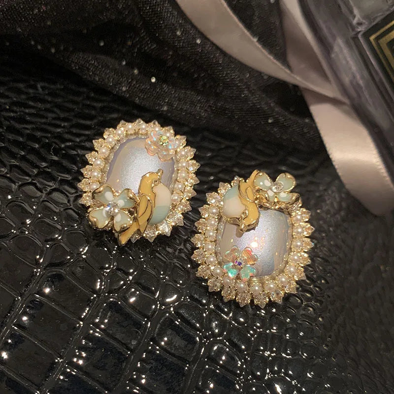 Luxury  Pearl  Zircon Shell Flower Earrings for Women for Gifts