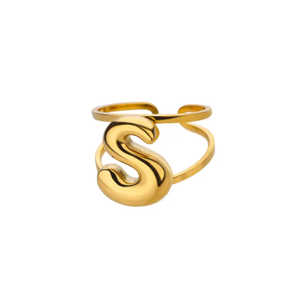 Initials Rings for Women Gold Color Stainless Steel Ring 2024 Trend Opening Couple Band Alphabet Letter Jewelry anillos mujer