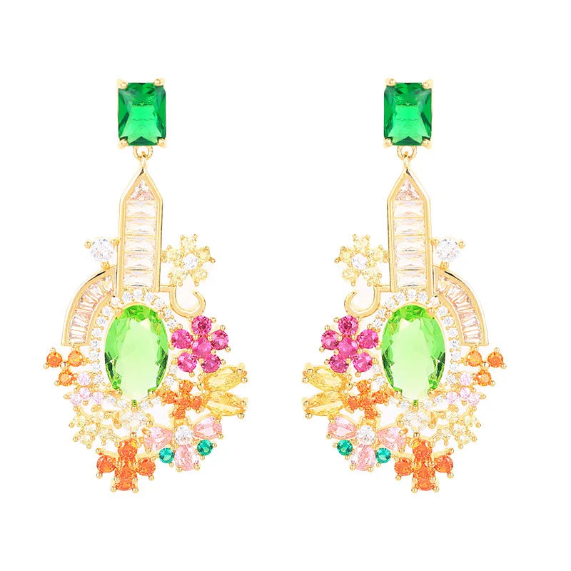 Light Luxurious Flower  Zircon Fashion Elegant Earrings for  Weddin or Party