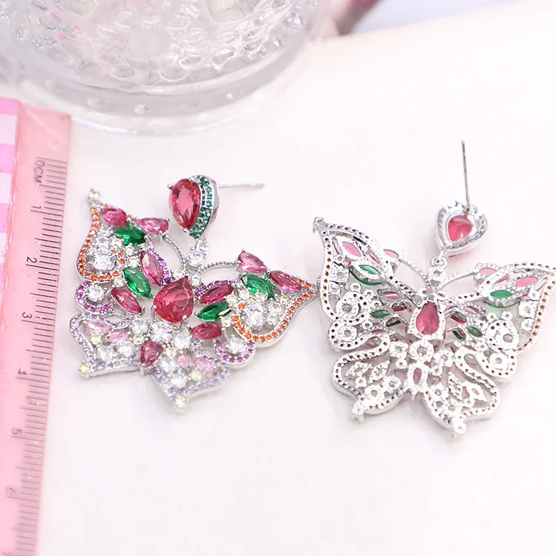 Bilincolor Micro Inlaid Zirconia Hollow Butterfly Water Drop Earrings For Women