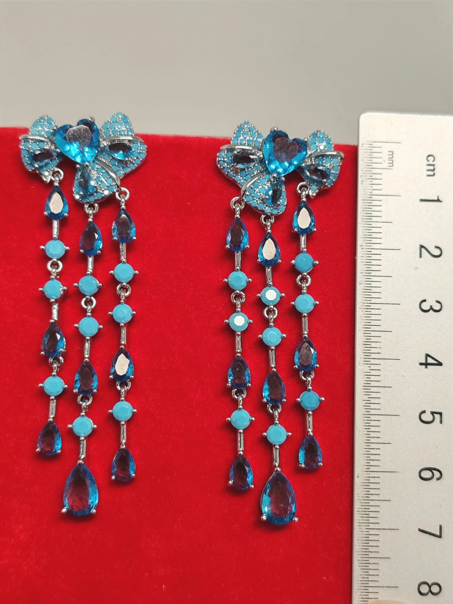 Bilincolor Bow Heart Zircon Tassel Earrings