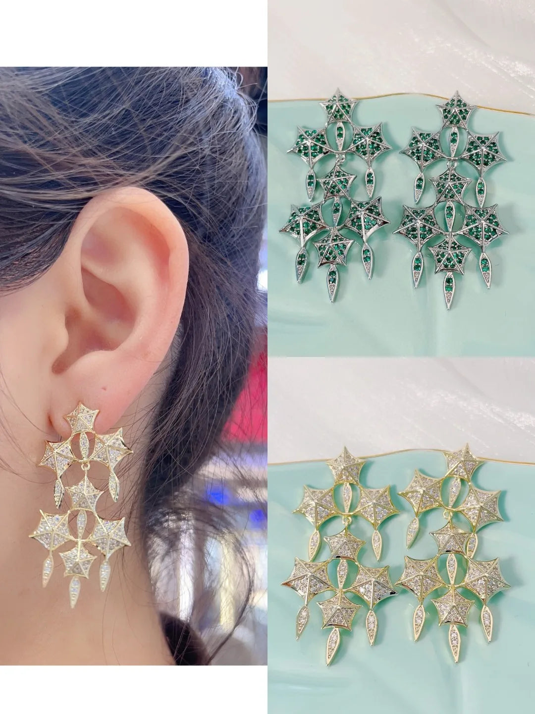 Bilincolor Five-star Flower and Leaf Tassel Earrings for Women