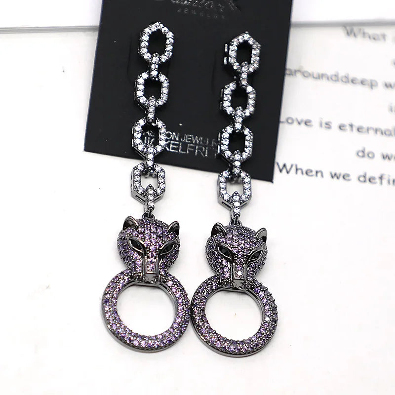 New Fashion Style Heavy Industry Micro Inlaid Zircon  plated Animal Leopard Earrings