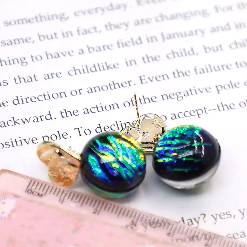 Bilincolor Simple and Personalized Metal Blue-green Colored Bead Earrings for Women