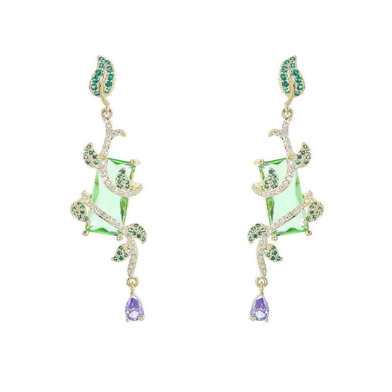 Bilincolor Fresh and Elegant Long Vine Wrapped Shape Micro Set Zircon Earrings for Women