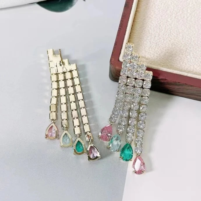 Bilincolor Geometric Zircon Tassel Earrings for Women