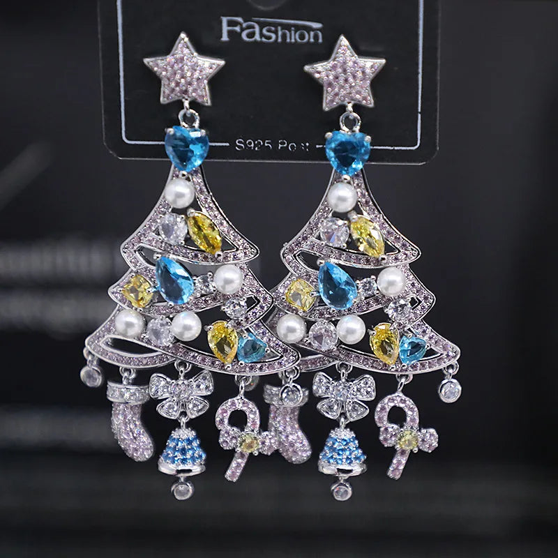 Bilincolor Micro Set Zircon Christmas Tree  Earrings For Women