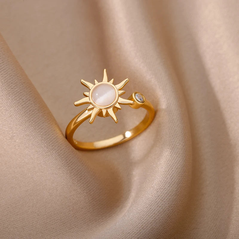 Rotatable Sun Rings for Women 316L Premium Stainless Steel Ring Sunflower Aesthetic Jewelry Finger Accessories freeshiping items