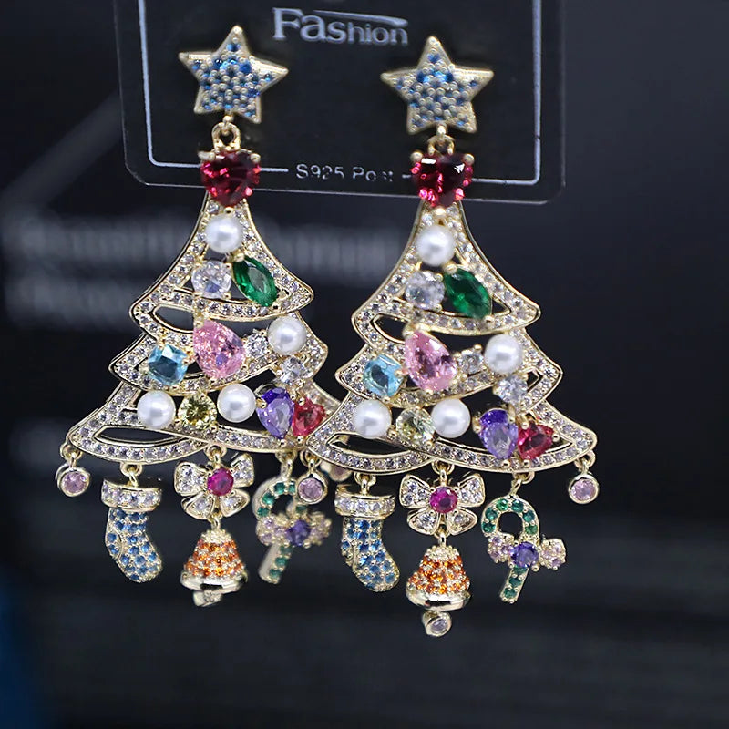 Bilincolor Micro Set Zircon Christmas Tree  Earrings For Women