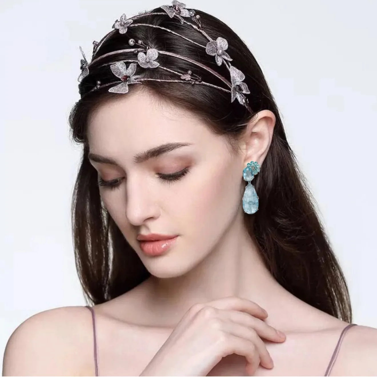 Bilincolor Fashionable Light Luxury Ice Flower Color Zirconium Inlaid Flower Earrings for Women