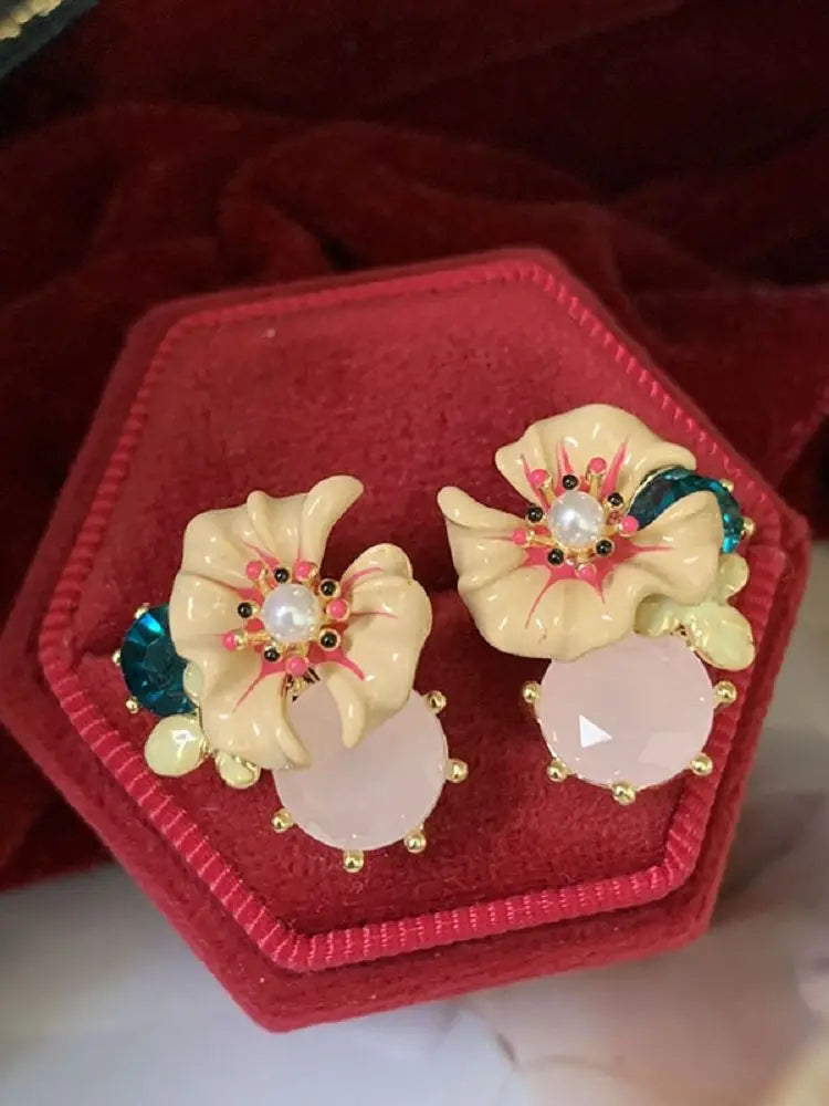 Bilincolor  Enamel 3D Flower Earrings for Women