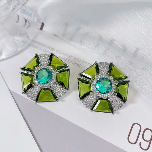 Bilincolor Geometric Polygonal Light Luxury Colorful Zircon Earrings  for Women