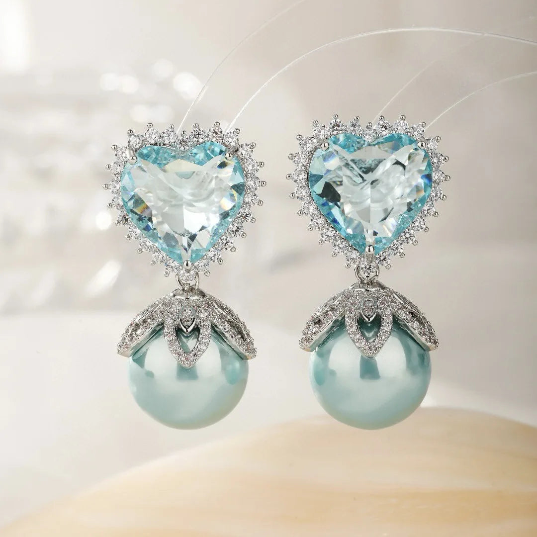 Bilincolor Romantic Love Colored Zircon Pearl Earrings for Women