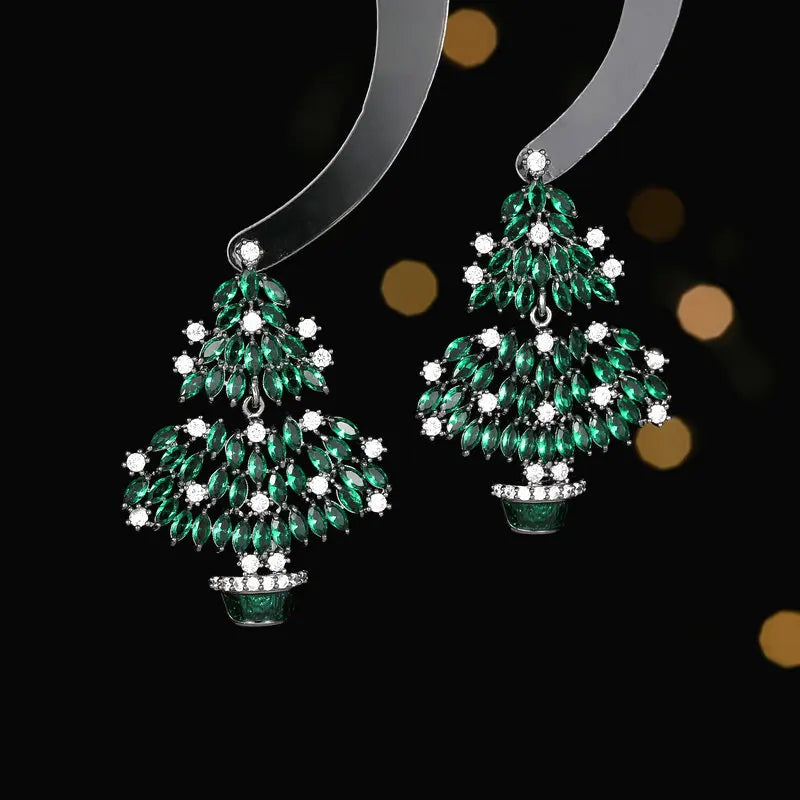 Bilincolor Luxury Colorful Zircon Inlaid Christmas Tree Earrings  for  Christmas Gift