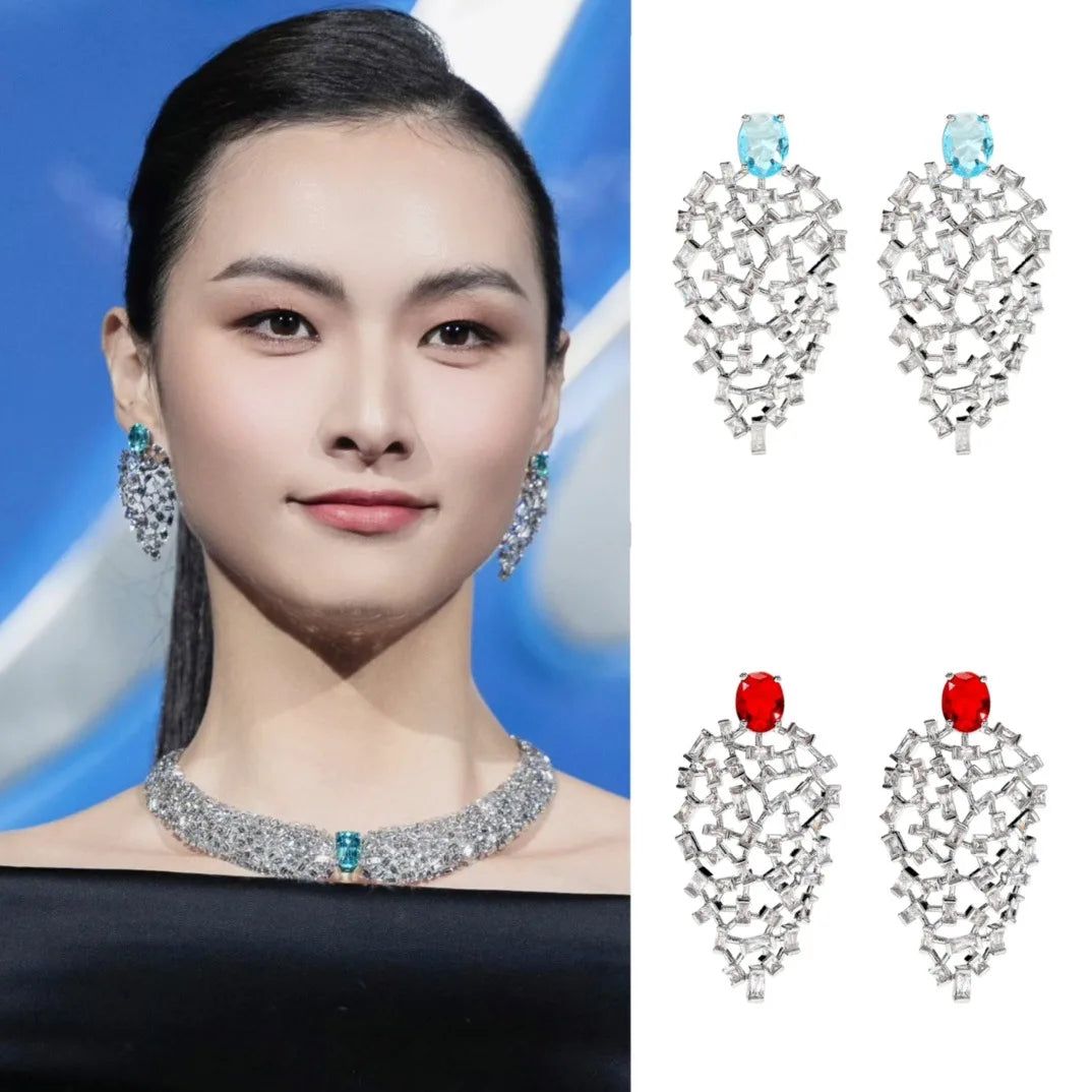 Bilincolor Designer's New Light Luxury Hollow Zircon Leaf Earrings for Women