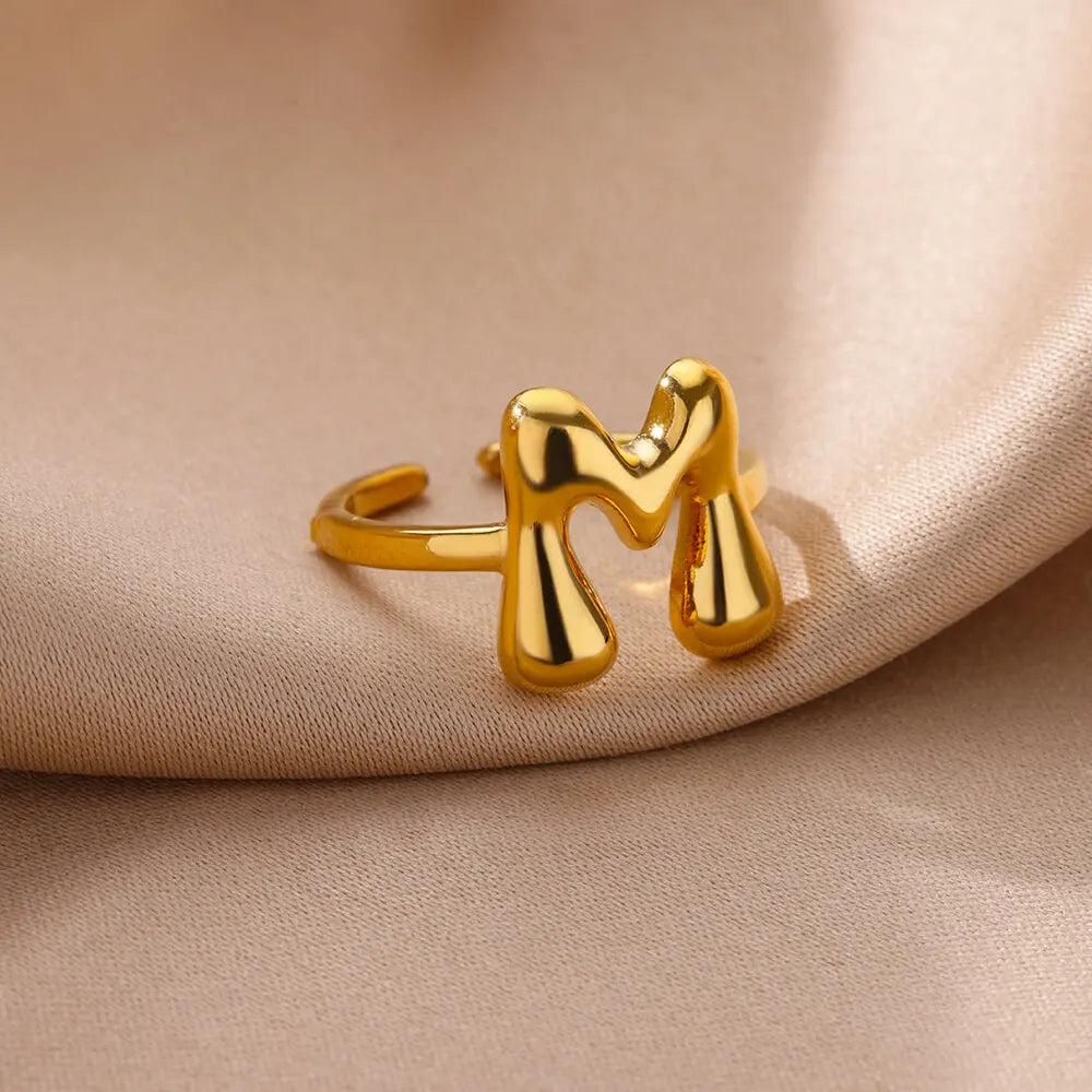 Chunky Initial Letter Rings for Women Gold Color Stainless Steel Ring Classic Alphabet Jewelry Finger Accessories anillos mujer