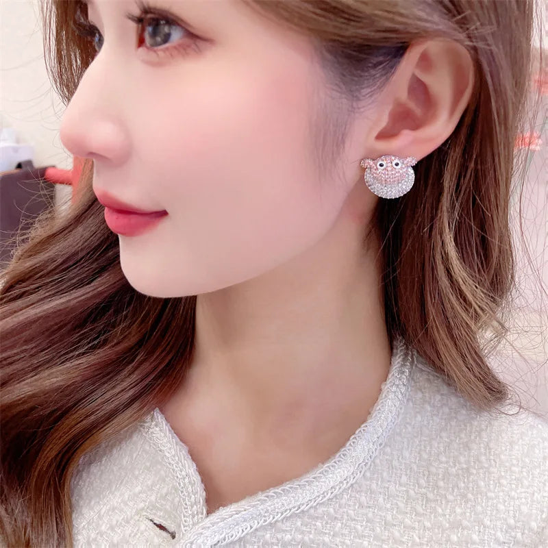 Bilincolor Fresh and Lovely Cartoon Animal Zircon Inlaid Small Sheep Earrings for  Girls’Gift