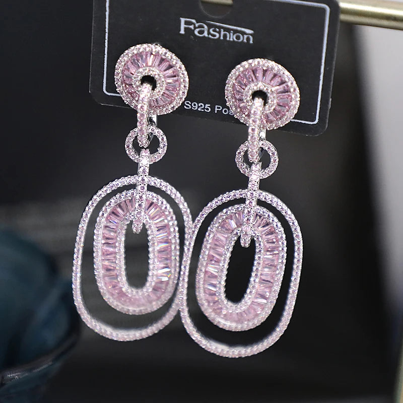 Bilincolor Micro-set Zircon Hollow Oval Ring Earrings for Women