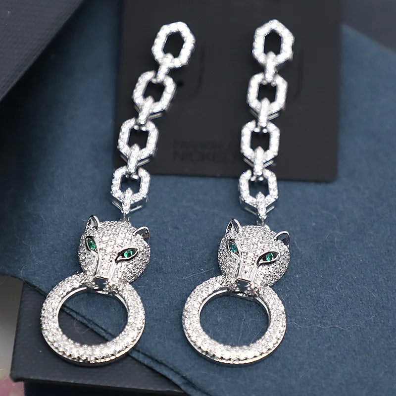 New Fashion Style Heavy Industry Micro Inlaid Zircon  plated Animal Leopard Earrings