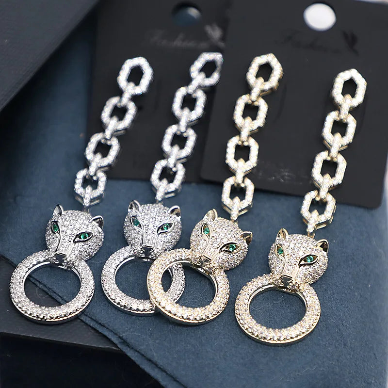 New Fashion Style Heavy Industry Micro Inlaid Zircon  plated Animal Leopard Earrings