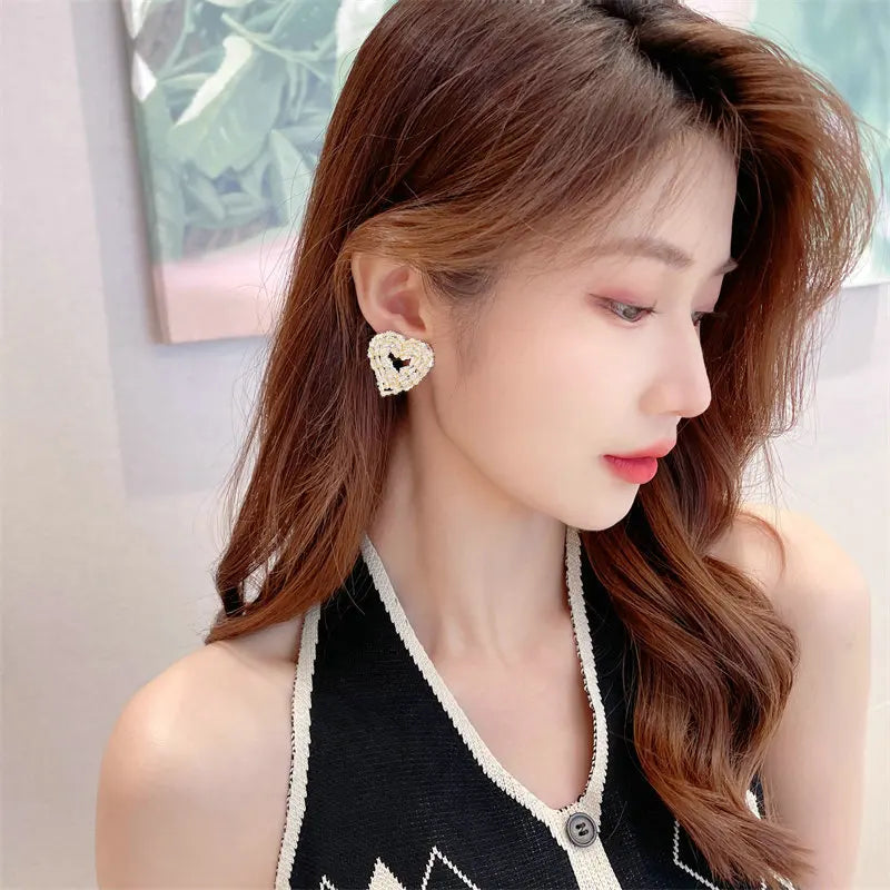 Bilincolor Korean Ftyle Square Zircon Heart-shaped Earrings for Party or Wedding