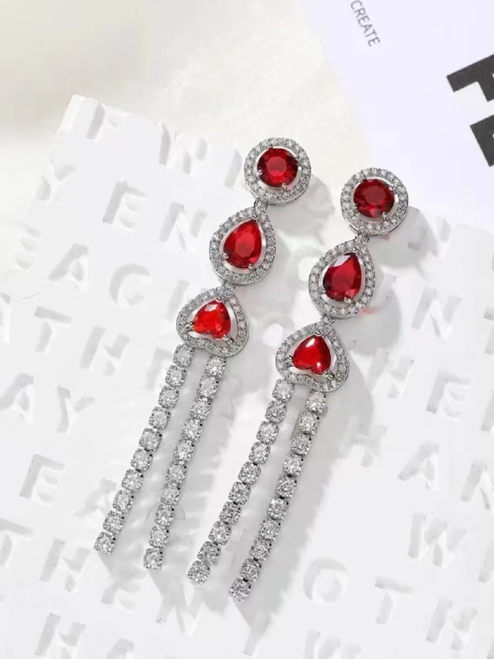 Bilincolor Light Luxury and Minimalist Red Zircon Chain Necklace Earrings for Women