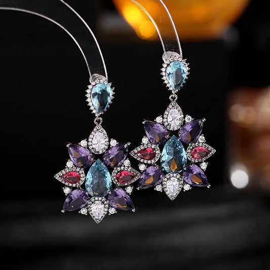 Bilincolor Vintage High-grade Micro Set Zircon Flower Earrings for Wedding or Party