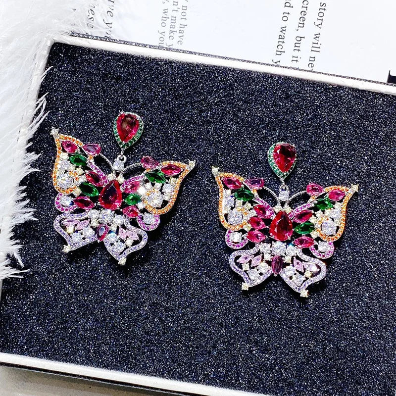 Bilincolor Micro Inlaid Zirconia Hollow Butterfly Water Drop Earrings For Women