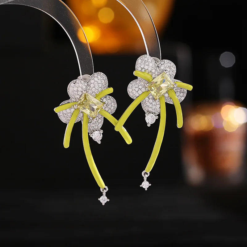 Bilincolor Light Luxury  2022 New Zircon  Flower Earrings  for Wedding or Party