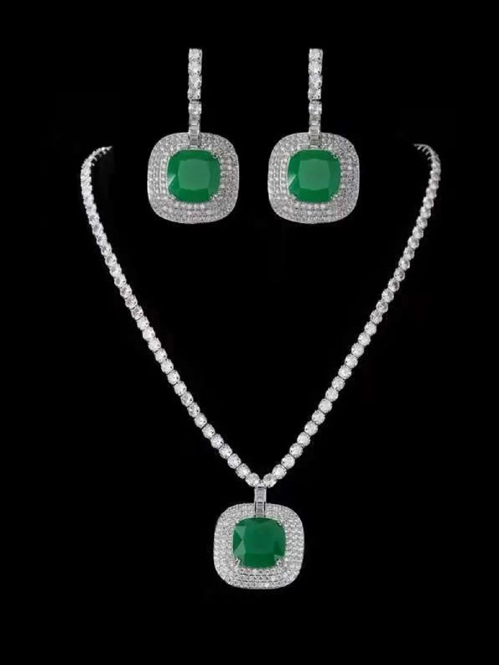 Bilincolor Light Luxury Square Jelly Zircon Pendant Necklace Earrings for Women