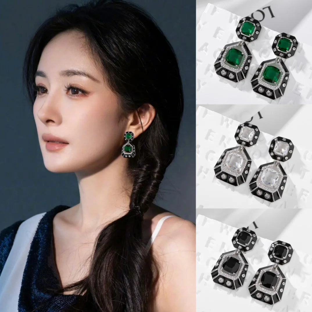 Bilincolor Geometric Zircon Quadrangle Light Luxury Earrings  for Women