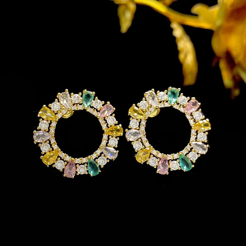 Bilincolor Light Luxury Colored Zircon Ring Earrings for Women