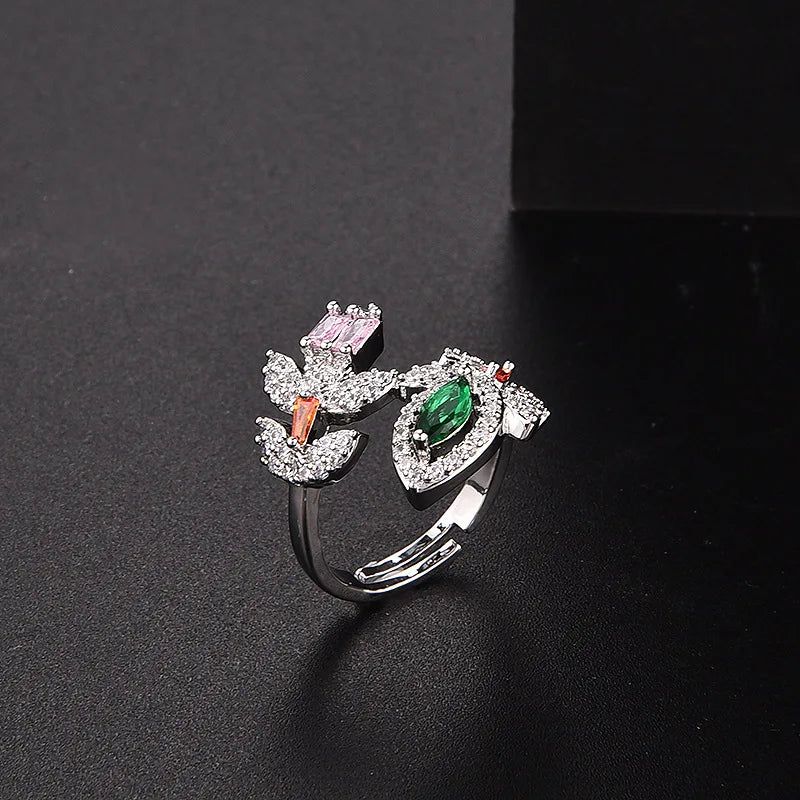 Bilincolor Micro Set Zircon Butterfly Geometric Opening Women's Ring  for Women