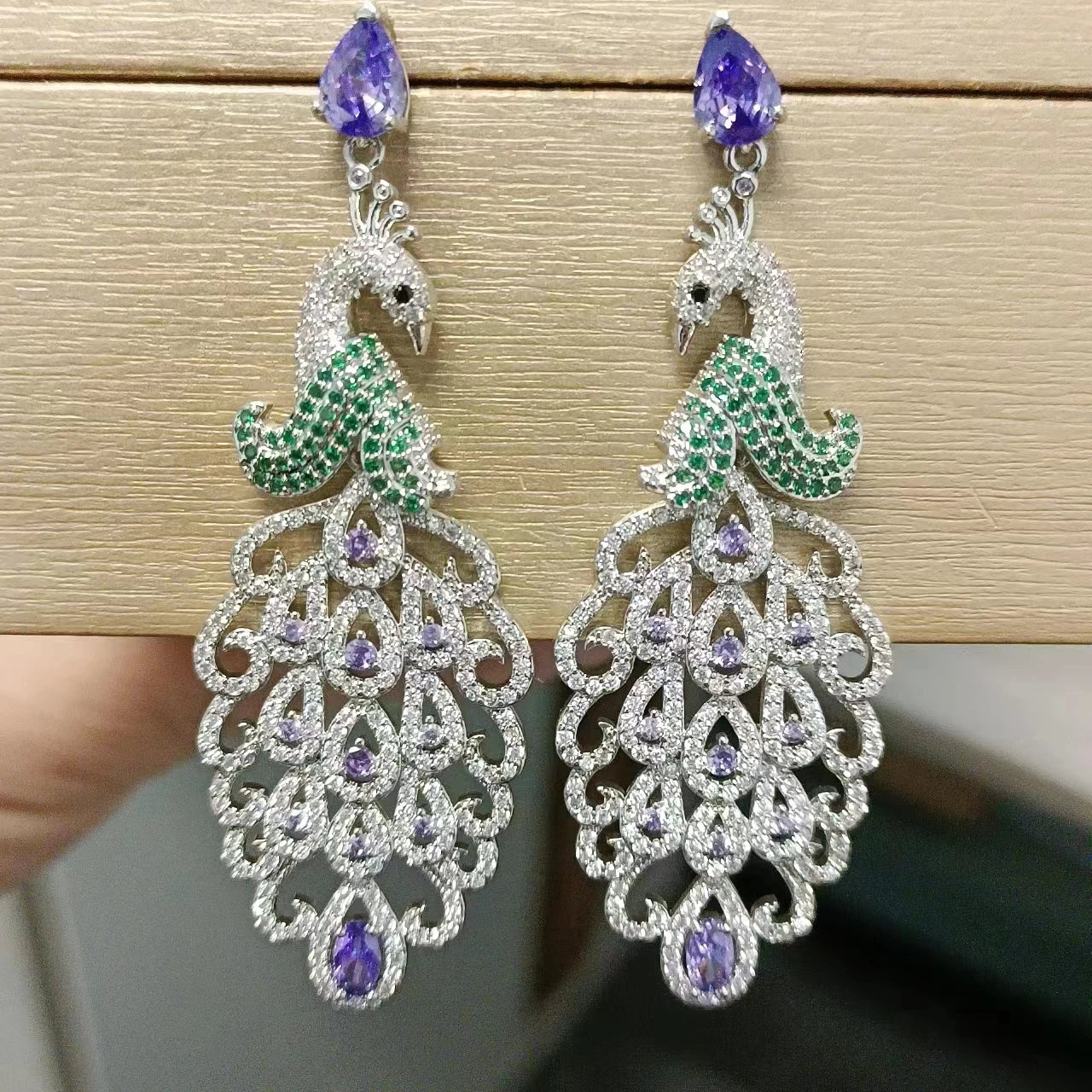 Bilincolor Luxury  Zircon Peacock Earrings for Wedding or Party