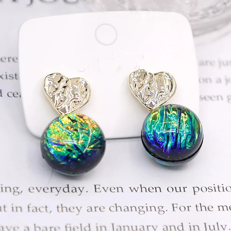 Bilincolor Simple and Personalized Metal Blue-green Colored Bead Earrings for Women