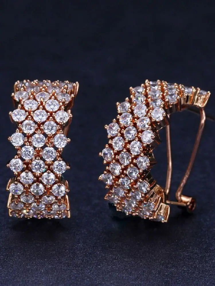 Bilincolor Rose Gold Color Fashion Zircon Stud Wedding Earring for Women for Party